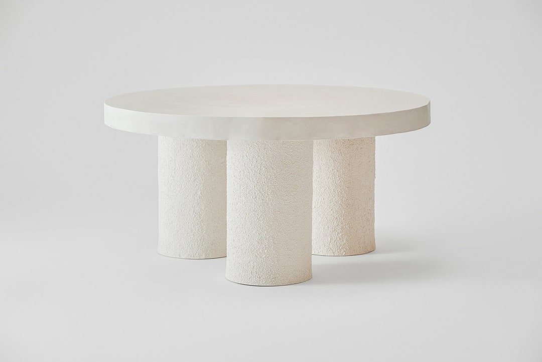 Offwhite Handmade Round Coffee Table on Three Legs Wavy Etsy