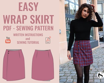 EASY WRAP SKIRT sewing pattern / Sizes xxS-xxL / Instant pdf download