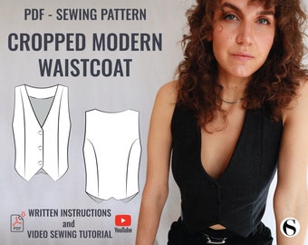 CROPPED MODERN WAISTCOAT sewing pattern / Sizes xxS-xxL / Instant pdf download