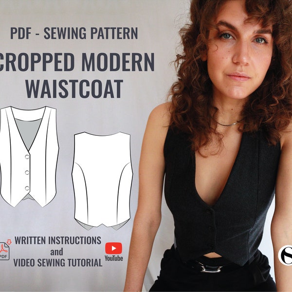 CROPPED MODERN GILET naaipatroon / maten xxS-xxL / Instant pdf-download