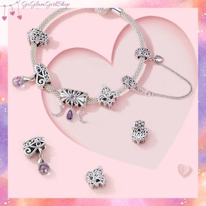 Charms de guardián S925 para pulsera de dijes Pandora - Protección divina: símbolo de talismán místico - Hamsa, flor de lis, amuleto del ojo de Horus