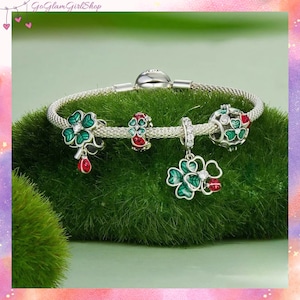 S925 Lucky Charms Collection for pandora charms bracelet: Enchanting Ladybugs & Gleaming Clovers in Sterling Silver, Whimsical Beads of Luck