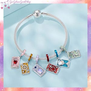 Tarot Card Charms Compatible with Pandora Bracelet – S925 The Sun, Moon, Star, Lovers, Empress, Magician Pendants, Fortune Teller Deck Beads
