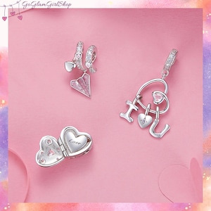 S925 Sweet Valentine Charms für Pandora Bettelarmband, zu öffnende Herzbox, Liebesbrief Papierflieger, I Love U Anhänger, Valentinstag Geschenk