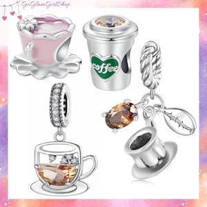 S925 Coffee or Tea Charms for pandora charm bracelet, Cappuccino, Latte, Starbucks, Coffee shop drinks, Coffee beans, Coffee cup, Tea Lover