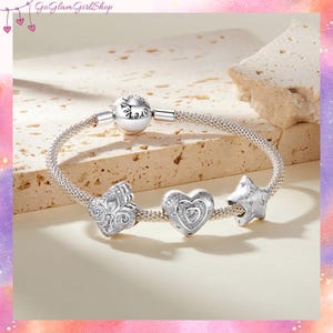 Charms metálicos S925 para pulsera Pandora, corazón brillante, estrella plateada, símbolo francés de la flor de lis, flor de iris plateada, lirio, cuentas metálicas