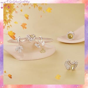S925 Herbst Charms für pandora Bettelarmband: Strahlende Goldperlen für Herbstliebhaber, Ginkgo Biloba Baum, Ahorn Baum Anhänger, Gelbes Glas