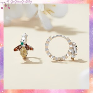 S925 Honey Bee Hoop Earrings, Colorful Zircon Encrusted Insect hoops, Bee Hive Hexagon pattern, Spring Birthday gift, Nature Lover present