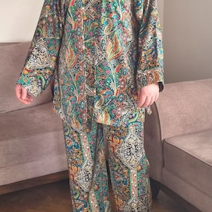Uzbek jacket with pants,handmade coat,cotton ikat dress,ethnic ikat abaya,tribal ikat robe,ikat jacket,ikat dresses,kimona dress,