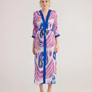 Uzbek ikat chapan,handmade coat,cotton ikat dress,boho kaftan,ethnic ikat abaya,tribal ikat robe,ikat jacket,ikat dresses,kimona dress