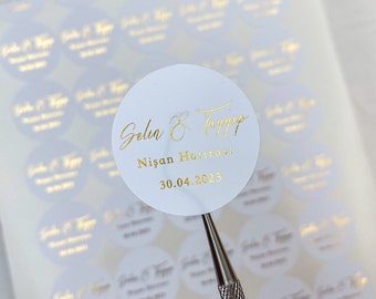 Runde Personalisierte Sticker-Papiersticker-Weiß für Hochzeit oder Verlobung mit Initialen in einem eleganten, minimalen Stil|Vinyl Sticker