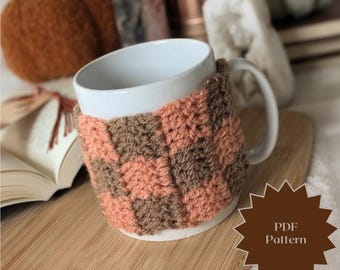Checked Mug Cosy Crochet Pattern | Autumn Mug Hugger (PDF Pattern)