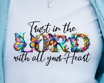 Confía en el Señor con todo tu corazón, Regalo religioso cristiano, Versículo bíblico PNG, Fe sobre el temor, Proverbios 3:5, Descarga digital PNG SOLAMENTE