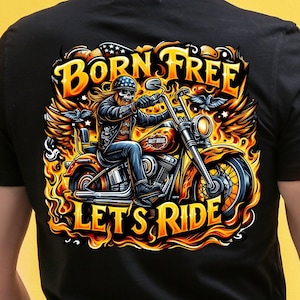 Born Free Let's Ride Sublimation Design, Hell Rider Png, Flaming Bike PNG Design, Biker Shirt, Rider Skull PNG, PNG Digital Download Only