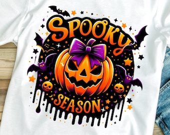 Spooky Season - Halloween Shirt PNG Sublimation Design, Retro Halloween Png, Pumpkin PNG, Witchy Bats Png, Spooky Vibes Png Digital Download