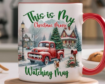 This is My Christmas Movie Watching 11oz 15 oz Mug Wrap, retro kerstmok, mok kerstfilms, mok vakantiefilms, mok vakantiefilms, digitale download png