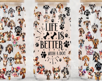 Dog Lover 16 Oz Glass Can Wrap: Sublimation Design (PNG)