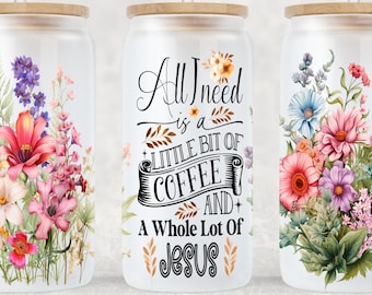 Coffee & Jesus Libbey Glass Tumbler Sublimation Design (Digital Download)