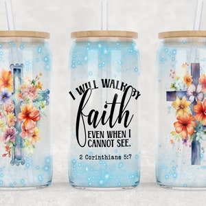 Faith Cross Libbey Glass Can Wrap: Religious Sublimation Design (PNG Digital Download)