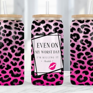 Pink Leopard Cheetah Tumbler Wrap: Mom Libbey Can Sublimation Design (PNG Digital Download)