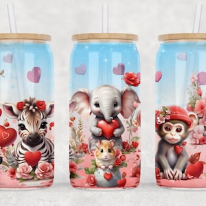 Love Baby Animals 16oz Libbey Glass Can Tumbler Sublimation Design, Baby Panda Tumbler Wrap, Can Tumbler Design PNG File Digital Download