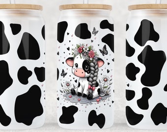 Cute Cow Pattern 16 oz Libbey Glass Wrap, Libbey Glass Design Png, 16Oz Glass Can Wrap Png, Cow Glass Can Sublimation, Digital Download Png