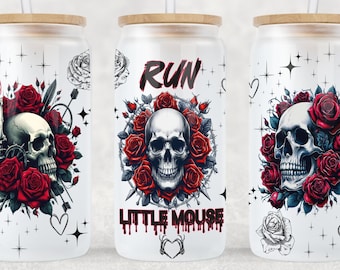 Exécutez la petite souris 16 oz Libbey Glass peut concevoir, hantant Adeline inspiré PNG, Rose squelette sombre romantisme charbonneux lecteur PNG en téléchargement numérique