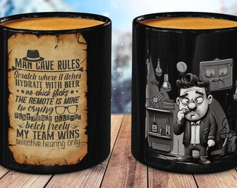 Man Cave Rules Mug Sublimation Template, Funny Rules Design, Dad Mug Wrap Design PNG, Coffee Mug Sublimation Design, PNG Digital Download