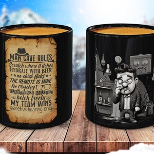 Man Cave Rules Mug Sublimation Template, Funny Rules Design, Dad Mug Wrap Design PNG, Coffee Mug Sublimation Design, PNG Digital Download