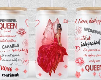 Inspirational Black Woman 16oz Libbey Glass Can Sublimate Design, Positive Affirmations Design, Black Girl Wrap, PNG File Digital Download
