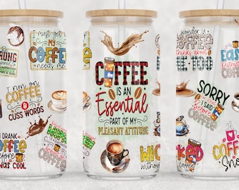 Funny Coffee Quotes Libbey Glass Tumbler Sublimation Design (PNG Digital Download)
