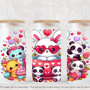 Baby Animals Love 16oz Libbey Glass Can Tumbler Sublimation Design, Panda Baby Tumbler Wrap, Can Tumbler Design PNG File Digital Download