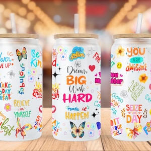 Kids Positive Affirmations 16oz Libbey Glass Can Tumbler Sublimation Design, Daily Affirmation Wrap, Self Love Wrap, PNG Digital Download