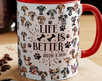 Life is Better With Dogs 11oz & 15oz Coffee Cup Template, Dog Mug Wrap, Dog Lovers Gift Mug Sublimation Design, PNG Funny Dog Mug PNG Design