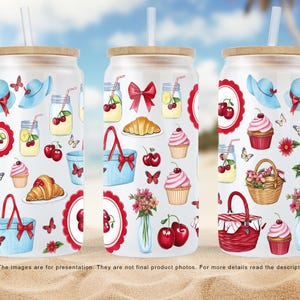 Involucro in vetro per lattine Coquette Cherry Picnic PNG, involucro in vetro Cottagecore Libbey, grazioso design di tazza per bevande estive, bicchiere vintage in formato PNG
