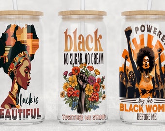 African Heritage 16oz Libbey Glass Can Sublimation Design, Mother's Day Gift For Her BLM, Black History Glass Wrap, PNG Digital Download