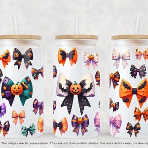 Fiocco di Halloween Coquette 16 oz Libbey Glass Can Wrap, Halloween Can Wrap, Halloween Bow PNG Download digitale, PNG Glass Can Sublimation Design