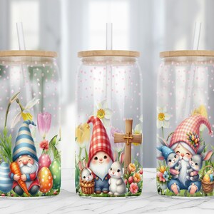 Easter Gnomes - 16oz Libbey Glass Can Tumbler Sublimation Design - Easter Bunny Libby Wrap - Seamless PNG Digital Download