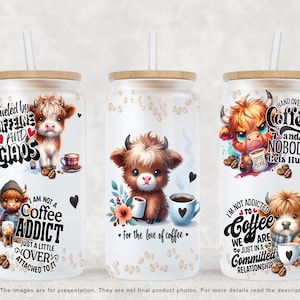 Lustiges Kaffee-Zitat 16 Unze Libbey Glasdose Becher Sublimationsentwurf, Highland Kuh Sublimationsdesigns, Kaffee Libbey Tasse, nur Dosenbecher PNG