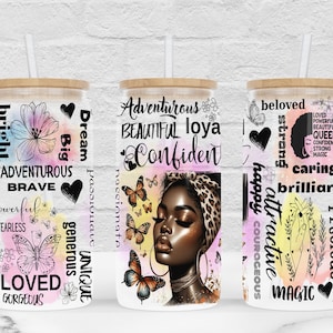 Dream Big Black Woman 16oz Libbey Glass Tumbler Sublimation, Affirmation 16oz Tumbler Wrap, Black Woman Tumbler Wrap,  PNG Digital Download
