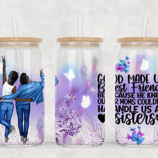 Best Friends Glass Tumbler 16oz Libbey Glass Can Sublimation Design, Best Friend Tumbler Wrap, Glass Can Wrap, Besties PNG Digital Download