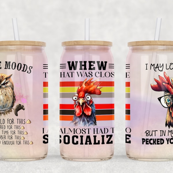 Funny Animals Glass Can Wrap, 16oz Libbey Glass Can Sublimation Design, Sarcastic Glass Can, Funny Tumbler Gift, PNG File Digital Download