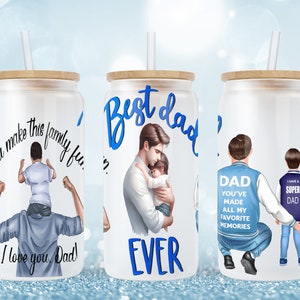 Happy Father's Day 16oz Libbey Glass Wrap, Best Dad Ever Sublimation Design, Super Dad Glass Cup Gift, Father's Day PNG Digital Download