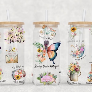 Positive Affirmations 16oz Libbey Glass Can Tumbler Sublimation Design, Daily Affirmation Wrap, Self Love Wrap, PNG File Digital Download