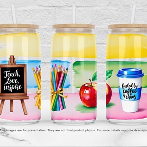 Teach Love Inspire 16oz Libbey Glass Can Wrap PNG, Cute Teacher Gift, Brushstrokes Teacher Sublimation Design, PNG file Digital Download