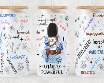 Black Woman Affirmation Tumbler: Libbey Glass Can Sublimation Design (PNG Digital Download)