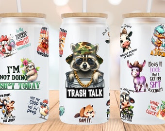 Trash Talk 16oz Libbey Glass Can Tumbler Sublimation Design, Funny Sublimate Designs, Coffee Libbey Cup, Can Tumbler PNG Digital Download
