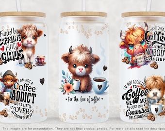 Funny Highland Cow Coffee Quote 16oz Libbey Can Tumbler Design (PNG)