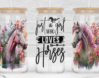 Horse & Flowers Libbey Glass Wrap: ruitercadeau (digitale png-download)