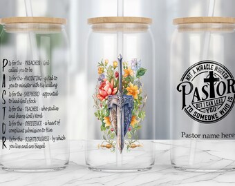 Pastor Appreciation Gift 16oz Libbey Glass Can Tumbler Sublimation Design, Bible Verse Glass Wrap, Thank you Gift, PNG Digital Download